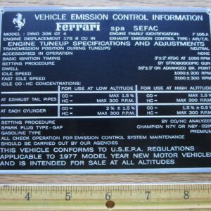 FERRARI Data Plate Emission Control Information Metal Plaque 308 GT4